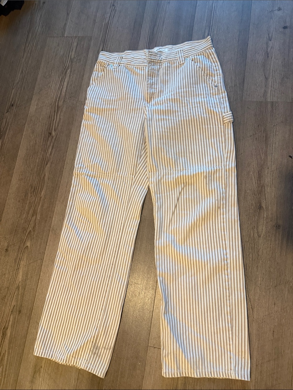 Striped carpenter  Pants - White and Tan